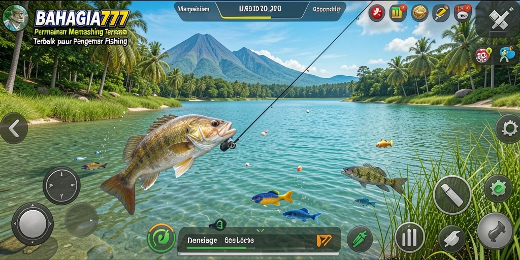 Tampilan gameplay BAHAGIA777 yang menarik saat memancing di laut.