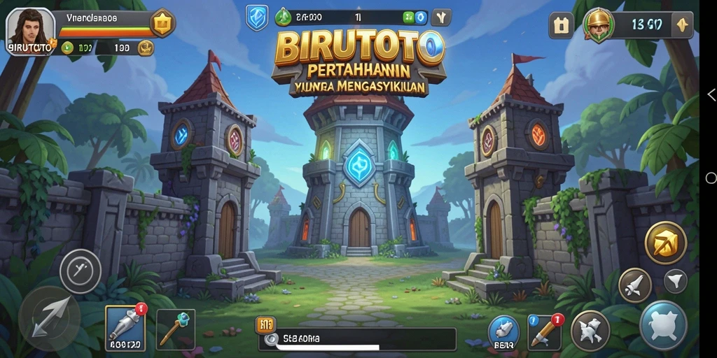 Tampilan gameplay seru BIRUTOTO dengan berbagai strategi Tower Defense.
