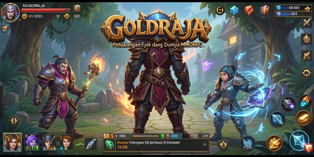 Tampilan gameplay epik dalam GOLDRAJA dengan karakter dan monster yang menakjubkan.