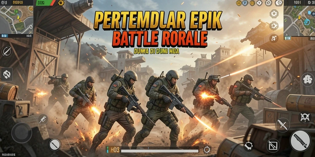 Tampilan gameplay seru dalam H03 saat bertempur di arena Battle Royale.