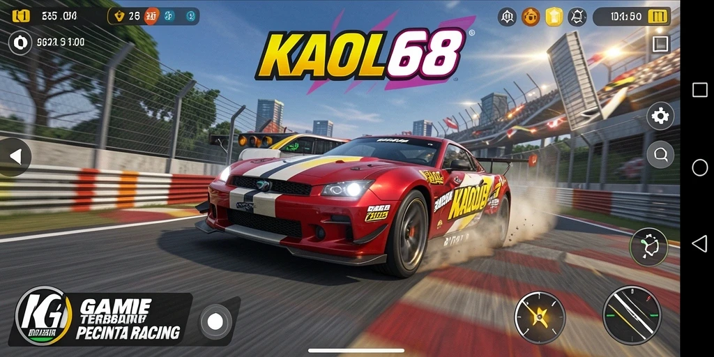 Gameplay balap intens di KAOL68 dengan mobil-mobil cepat.