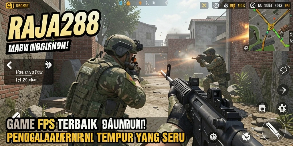 Screenshot utama RAJA288 menampilkan aksi seru dalam permainan FPS.
