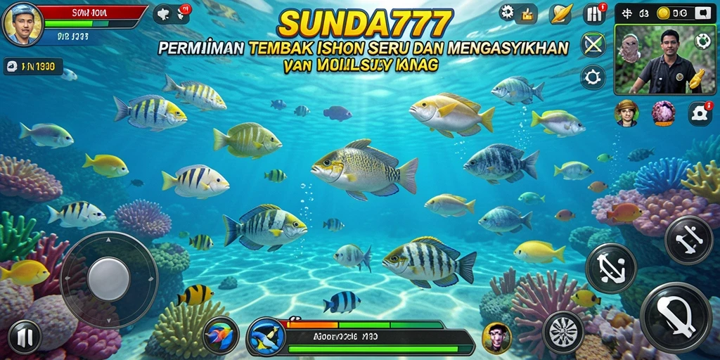 Tampilan gameplay SUNDA777 dengan ikan berwarna-warni yang siap ditembak.