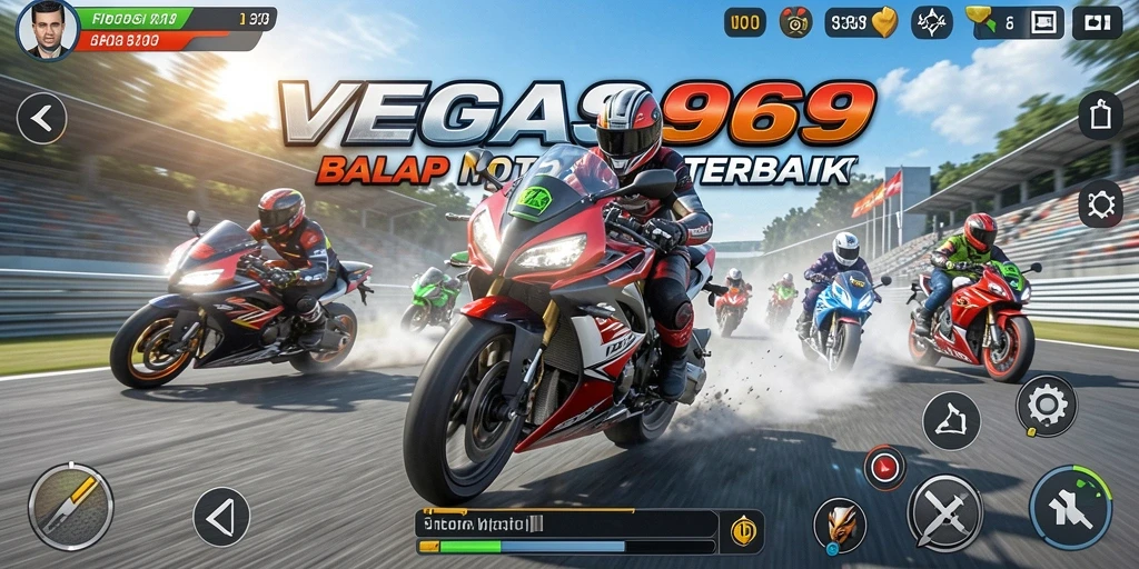 Tampilan gameplay seru dari VEGAS969 dengan motor balap yang mendebarkan.