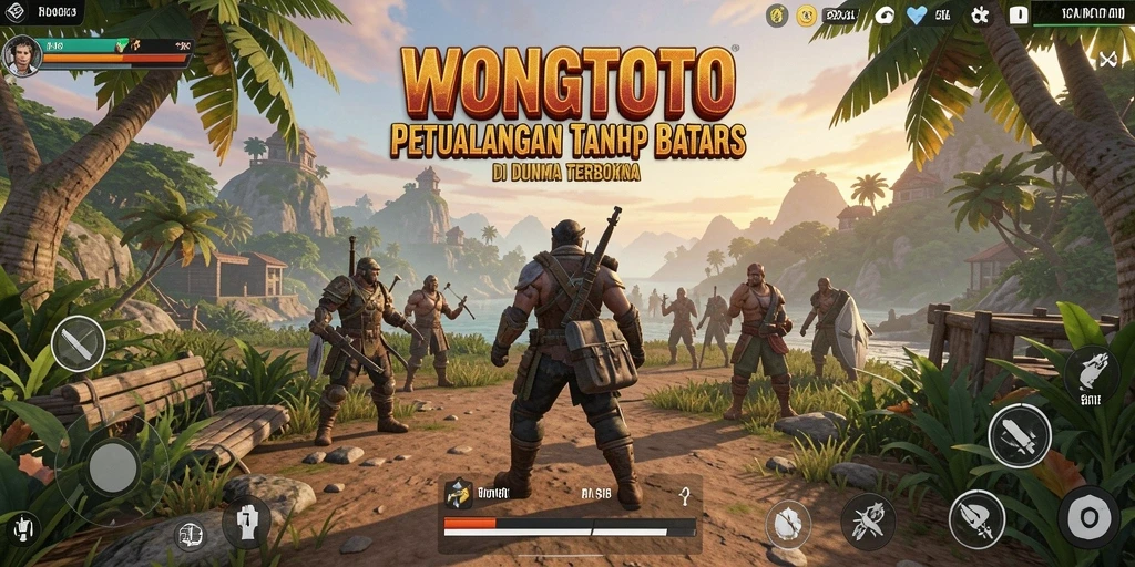 Screenshot gameplay WONGTOTO menunjukkan petualangan di dunia terbuka yang menakjubkan.