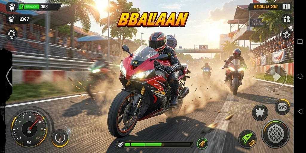 Tampilan mendebarkan dari gameplay ZK7 di trek balapan.